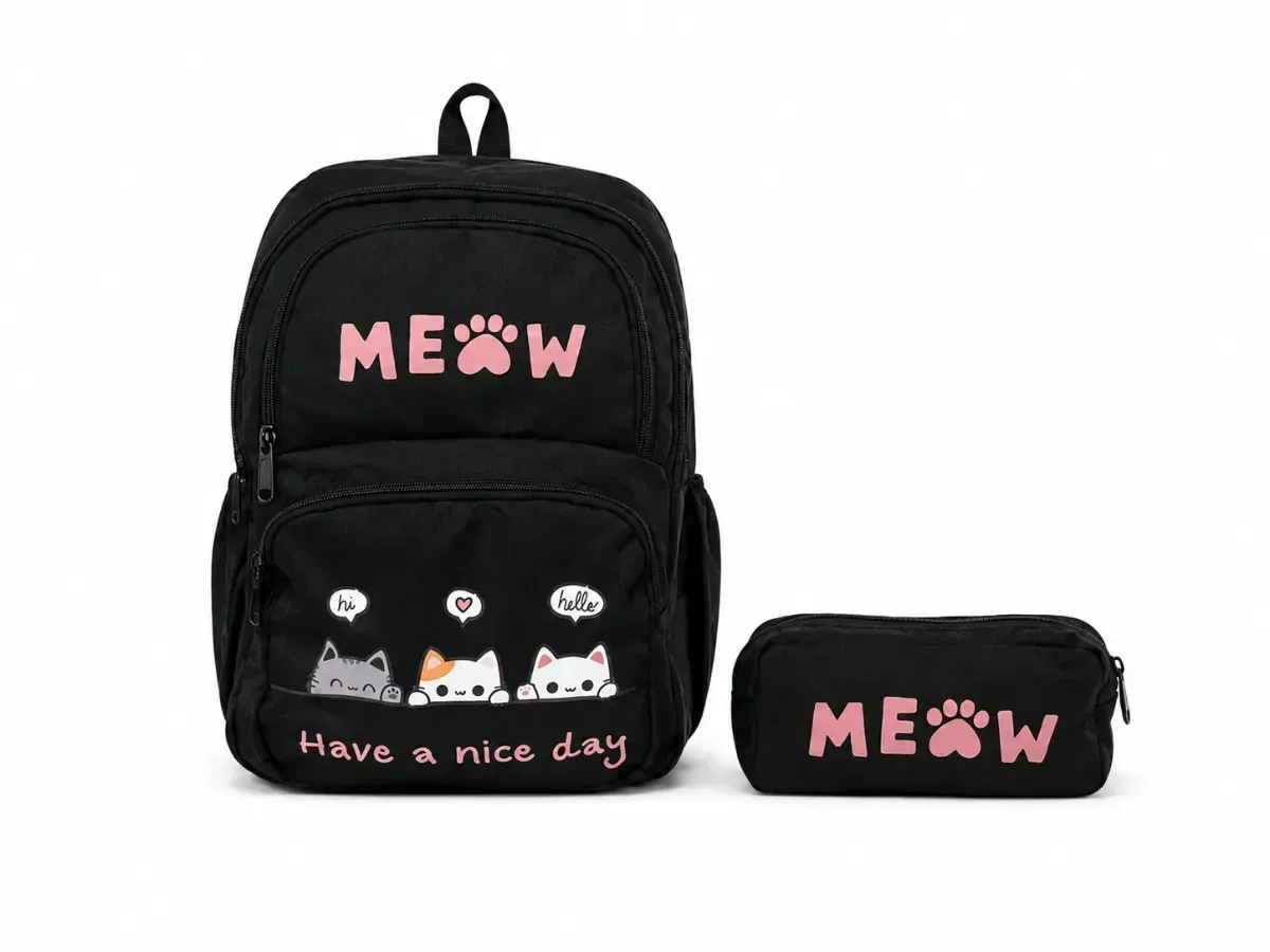 طقم حقيبة مدرسية ومقلمة "MEOW" 2