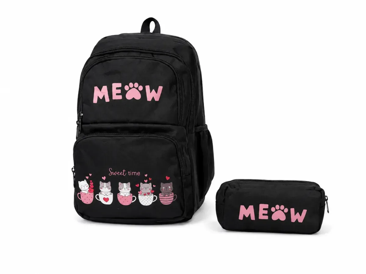 طقم حقيبة مدرسية ومقلمة "MEOW" 3